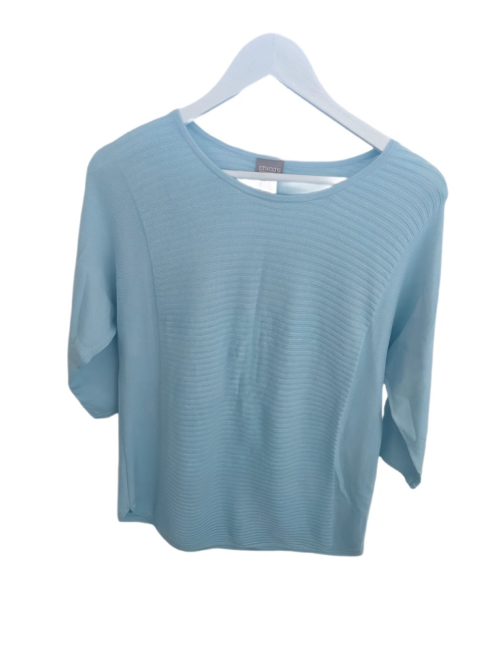 chico’s rib front mixed knit pullover light blue size 1